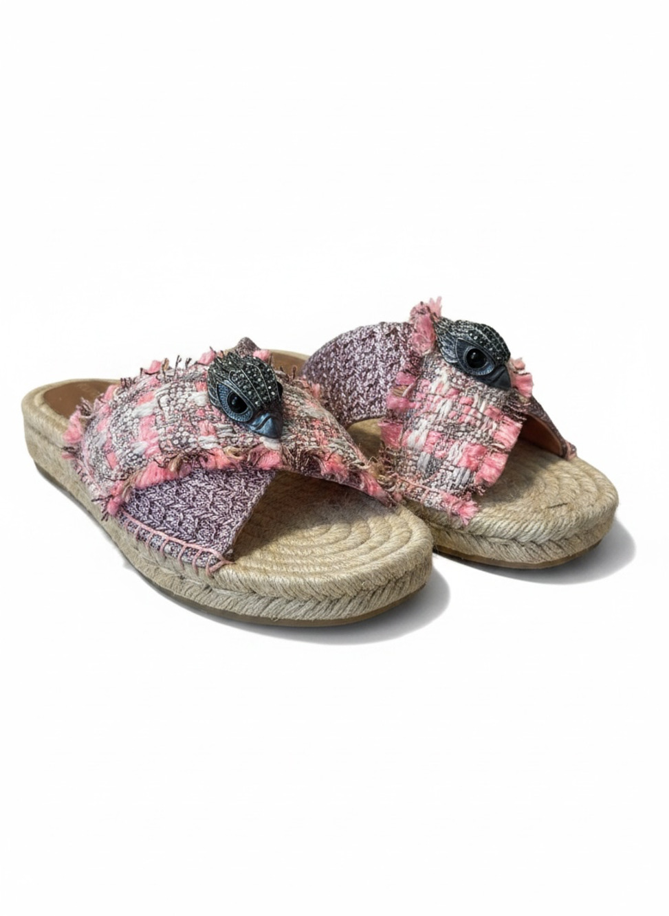 Kurt Geiger London Kensington X Espadrille Pink Tweed Eagle Head Slide Sandals